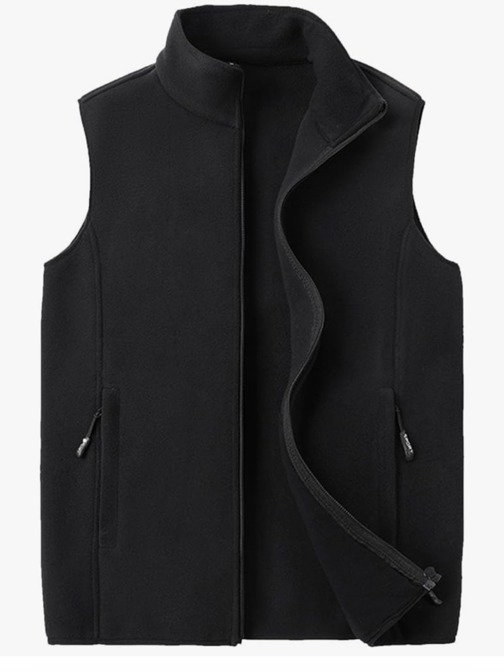 Men's Black Fleece Vest with Stand Collar and Zip Pockets soft warm size 2X 1176